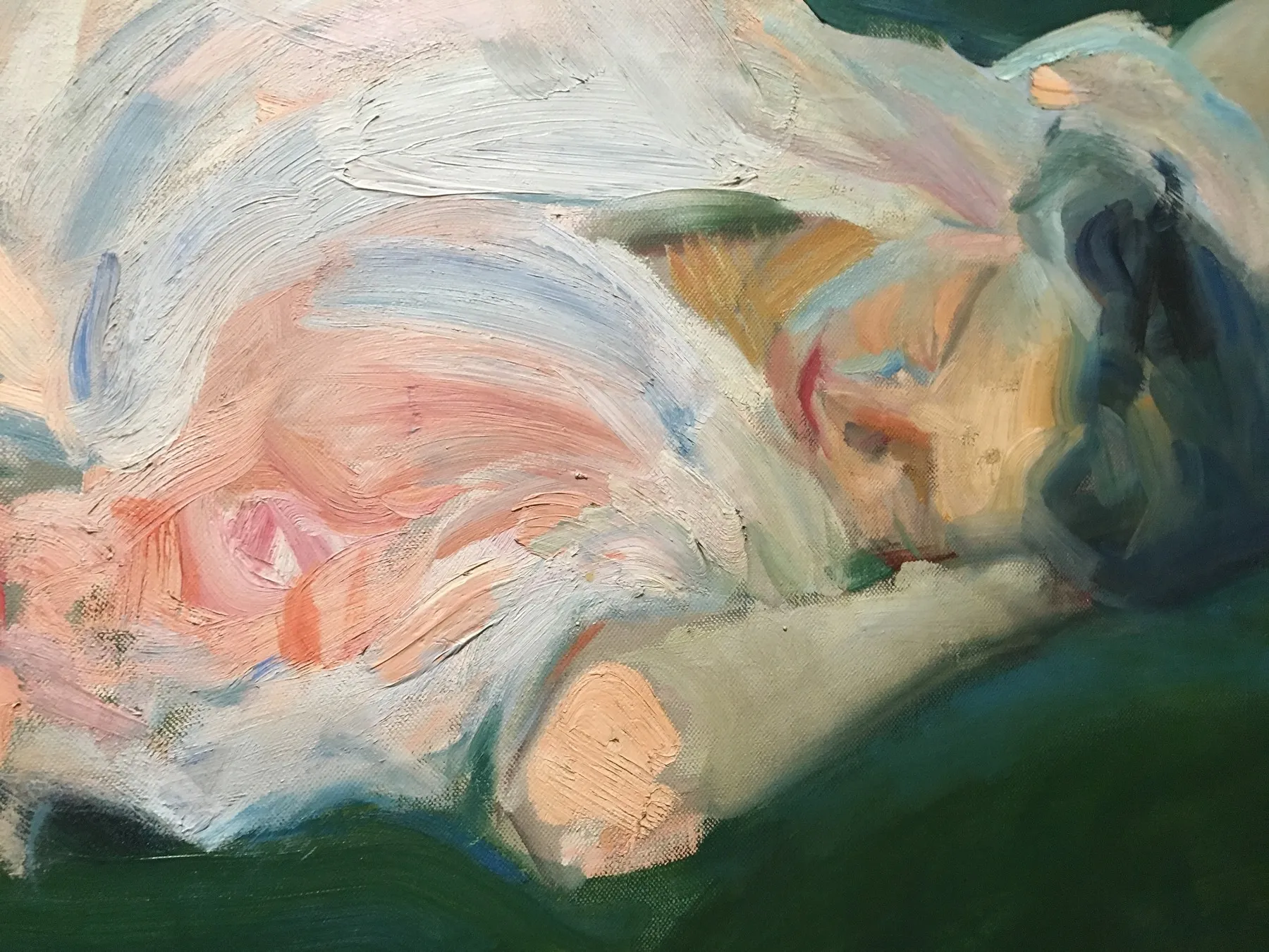 Detail of white cloth ablaze in full sunlight, folding into deep tone, Sorolla