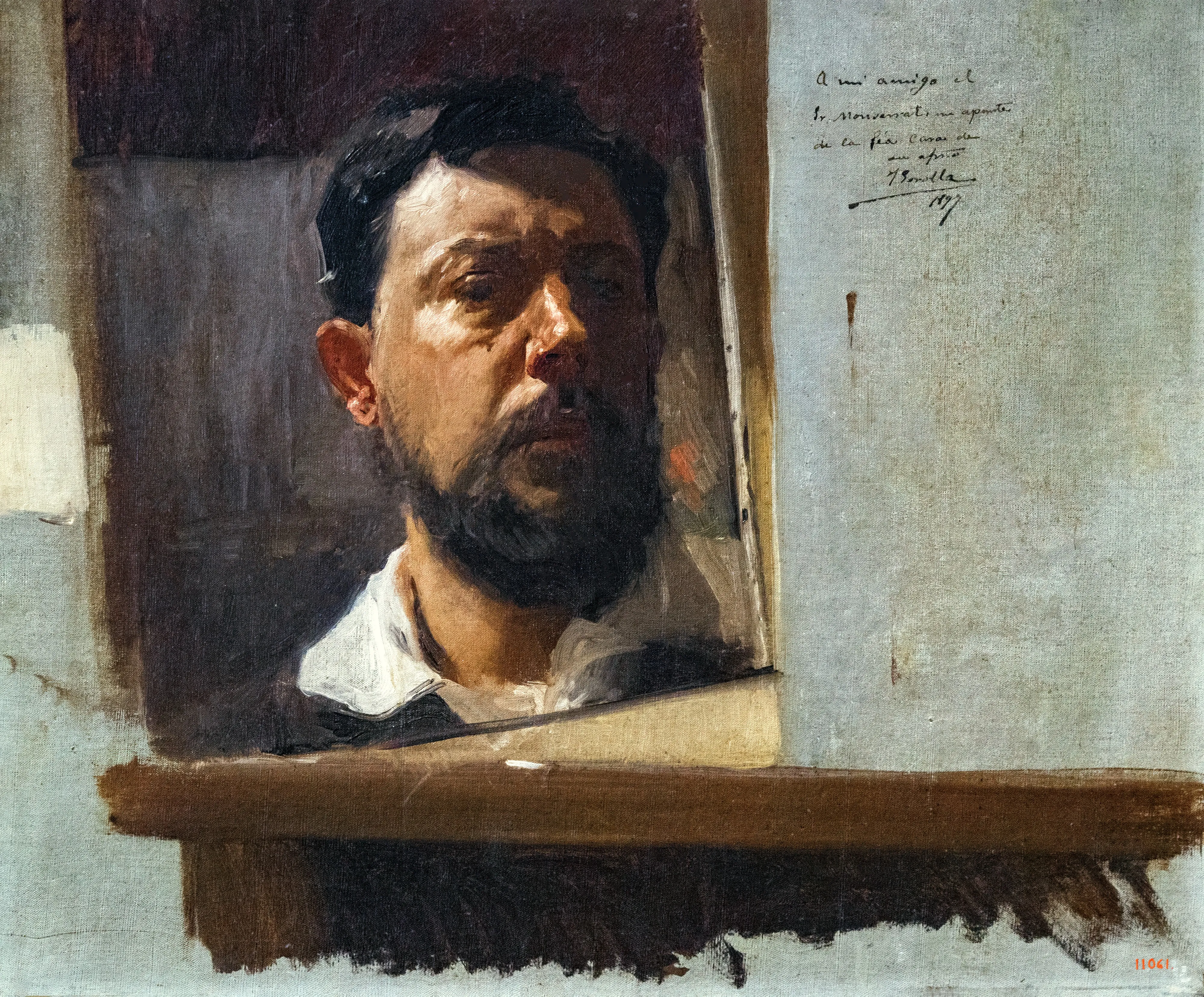Sorolla portrays himself in a dark jacket, gazing directly outward with a steady, searching expression against a shadowed ground.